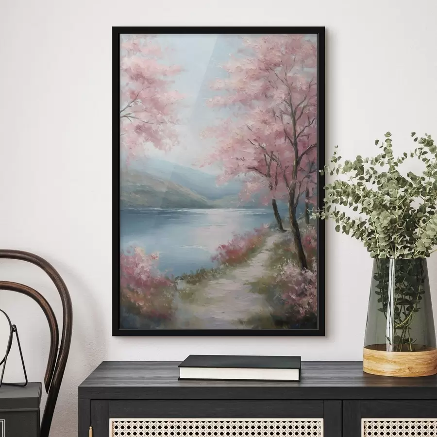 murales de pared Paisaje con árboles rosados en estilo óleo. f48289