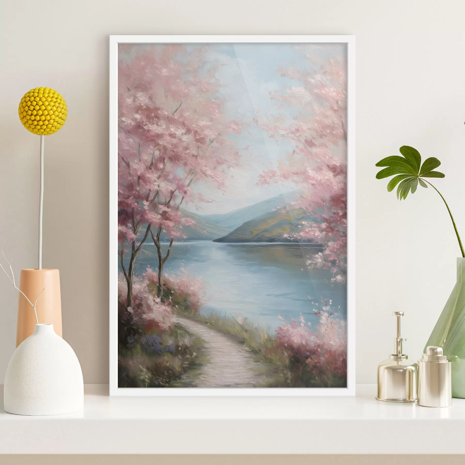 murales de pared Paisaje con árboles rosados en estilo óleo. f48290