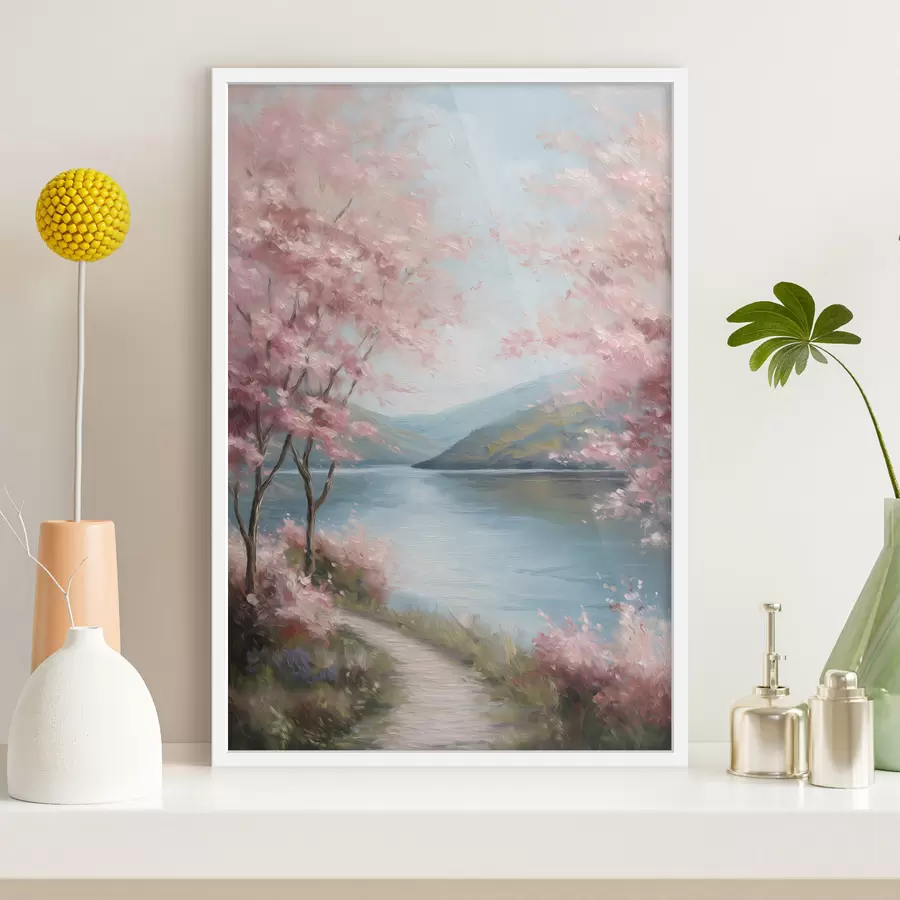 murales de pared Paisaje con árboles rosados en estilo óleo. f48290