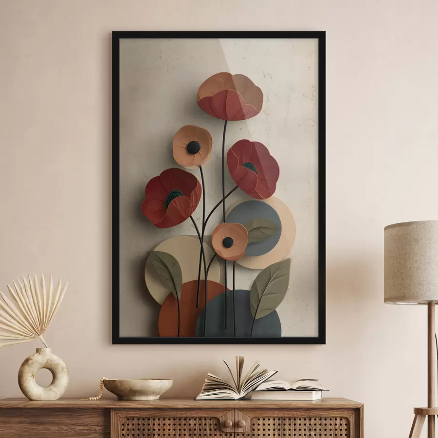 murales de pared flores en un estilo simplificado con efecto de volumen f48294