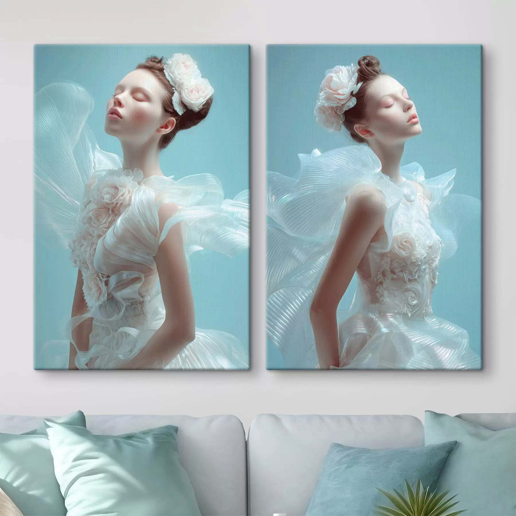 murales de pared una chica delicada con un vestido blanco m30175