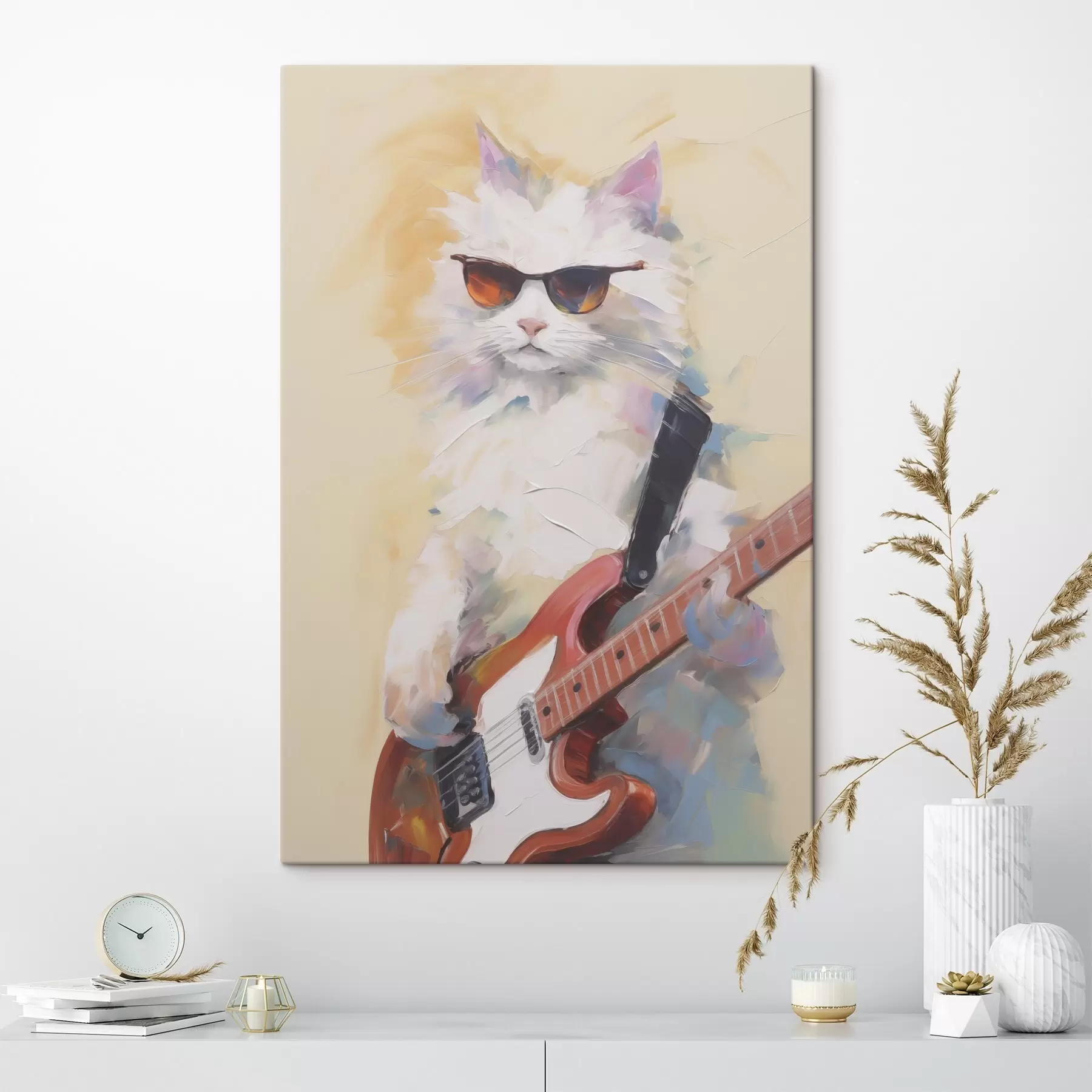 murales de pared Gato con una pintura imitación de guitarra s48274