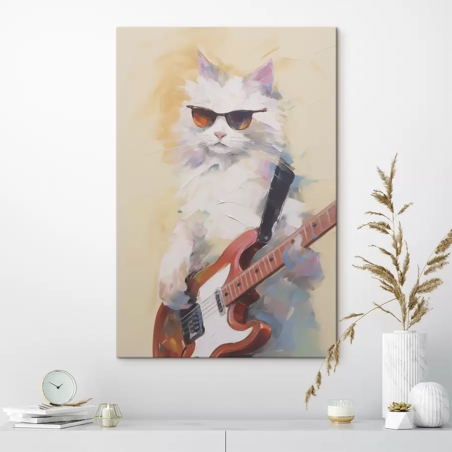 murales de pared Gato con una pintura imitación de guitarra s48274