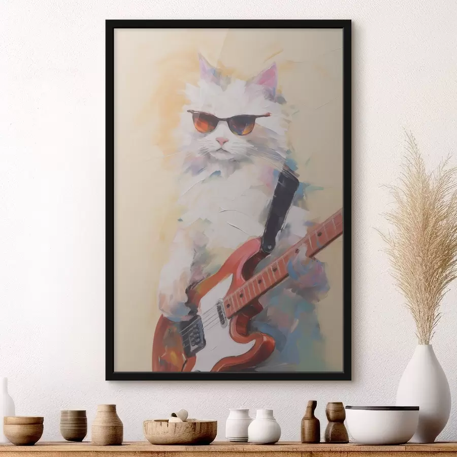 murales de pared Gato con una pintura imitación de guitarra f48274