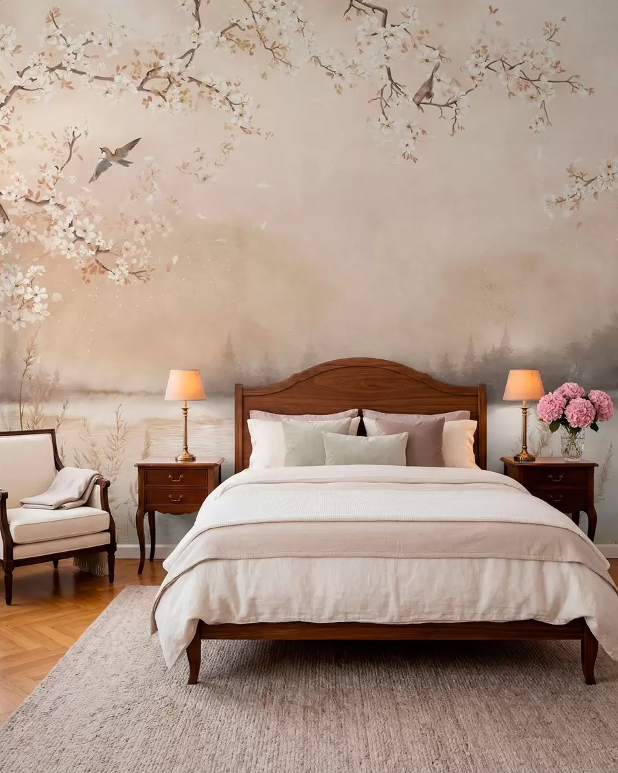 murales de pared Aves bajo ramas en flor w05155