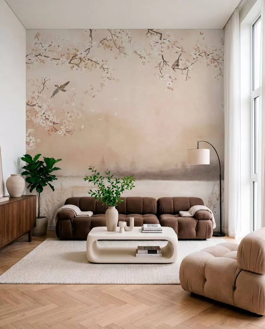 murales de pared Aves bajo ramas en flor w05155