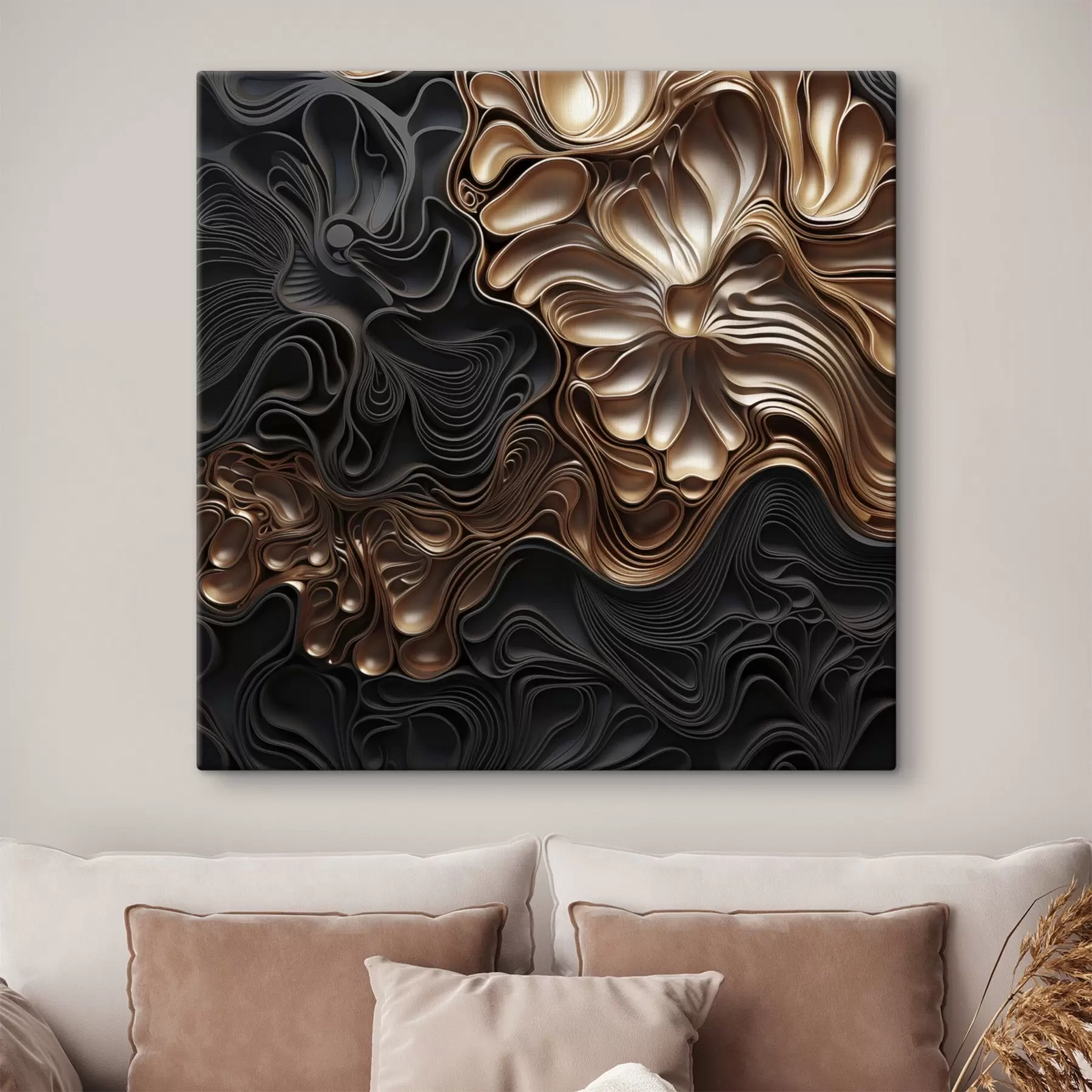 murales de pared Formas oscuras abstractas, fluidas y orgánicas que crean una obra de arte moderno con textura s48383