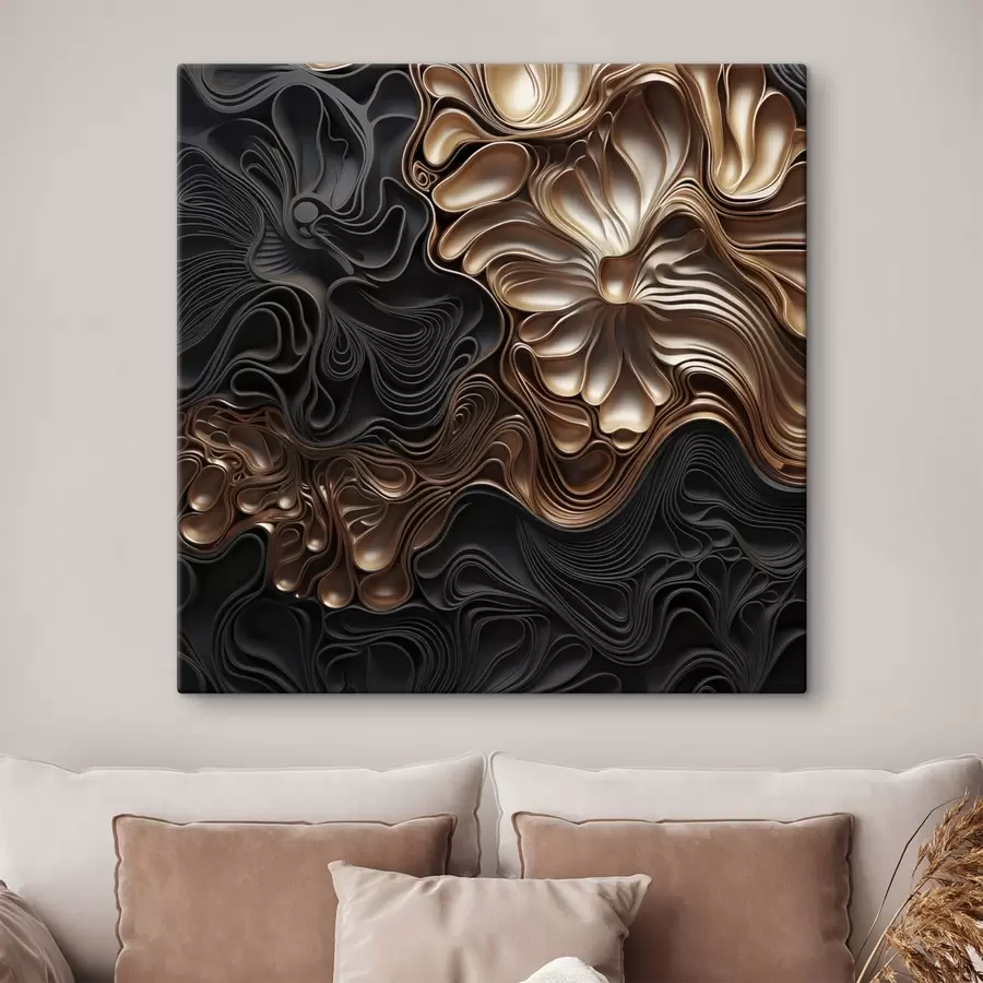 murales de pared Formas oscuras abstractas, fluidas y orgánicas que crean una obra de arte moderno con textura s48383