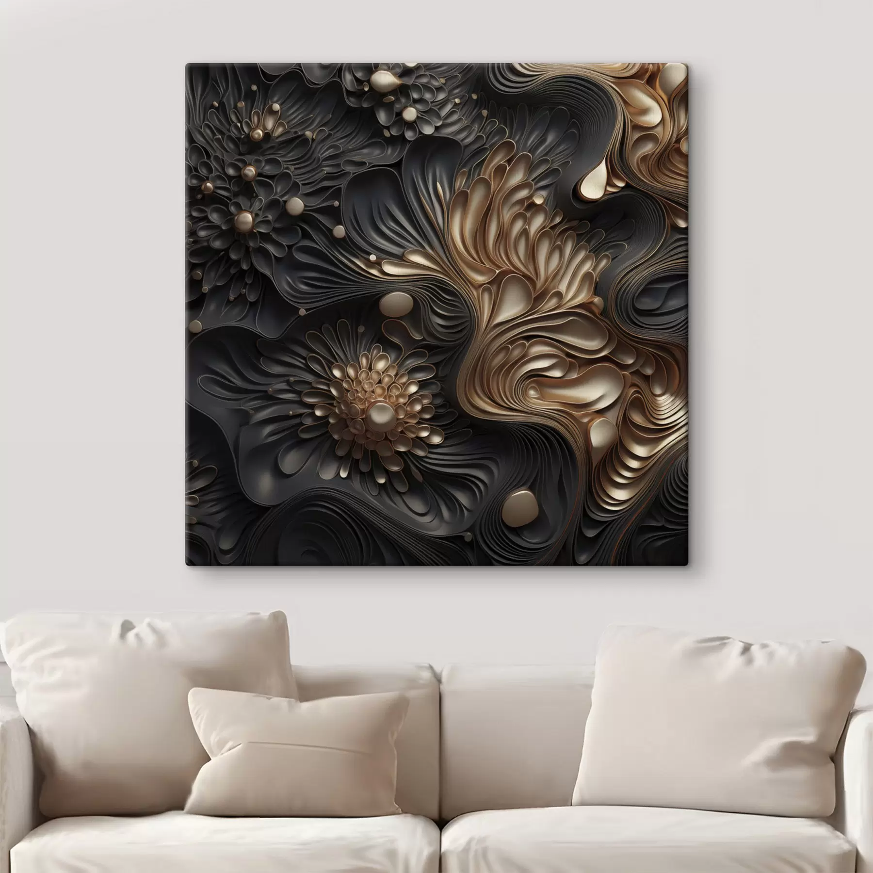 murales de pared Formas oscuras abstractas, fluidas y orgánicas que crean una obra de arte moderno con textura s48384