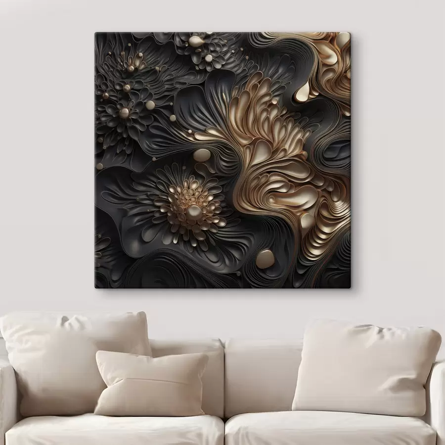 murales de pared Formas oscuras abstractas, fluidas y orgánicas que crean una obra de arte moderno con textura s48384