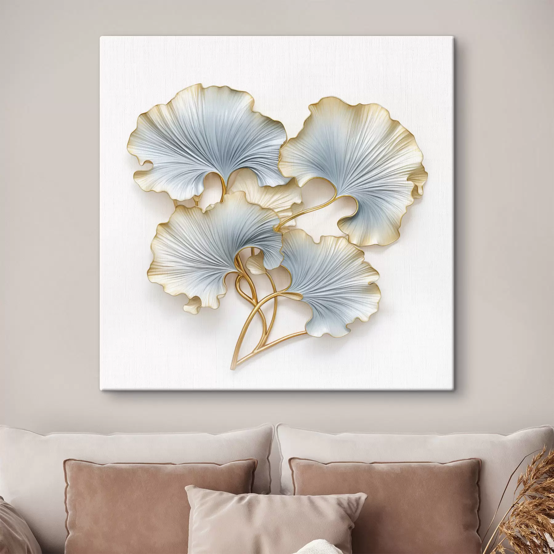 murales de pared Hojas de ginkgo estilizadas con toques de azul y amarillo s48397