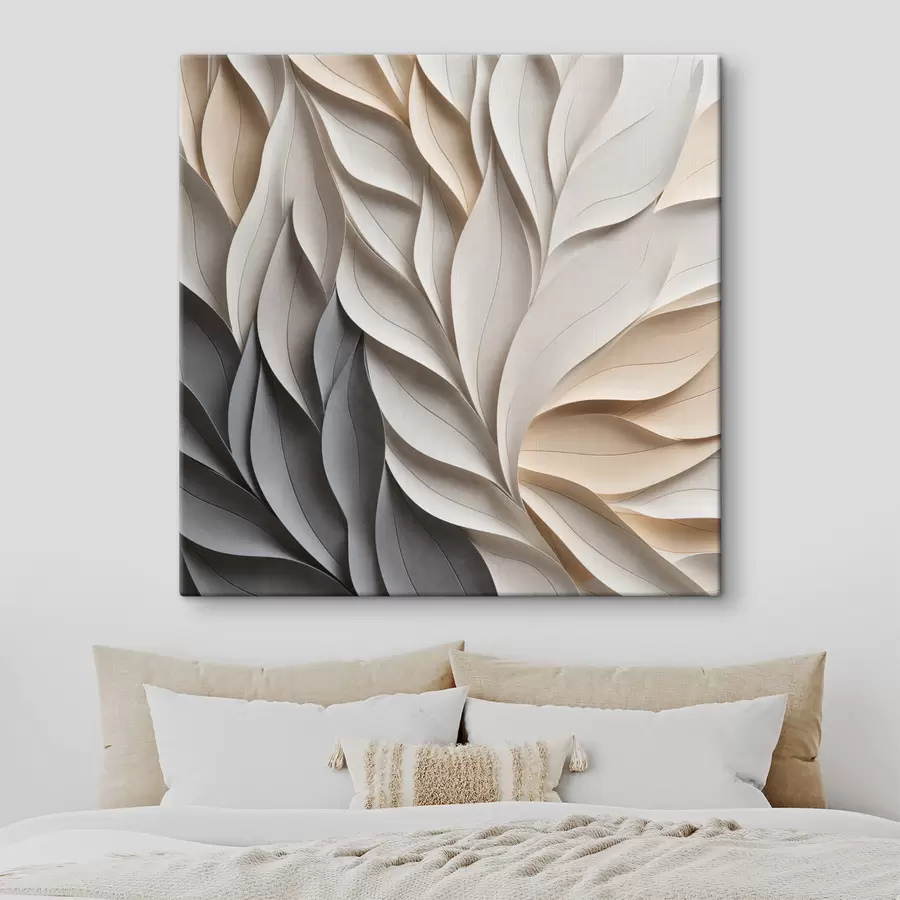 murales de pared Un diseño abstracto de hojas superpuestas con textura en tonos neutros de beige, crema y gris s48407