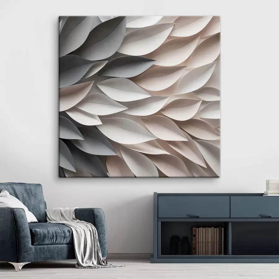 murales de pared Un diseño abstracto de hojas superpuestas con textura en tonos neutros de beige, crema y gris s48408