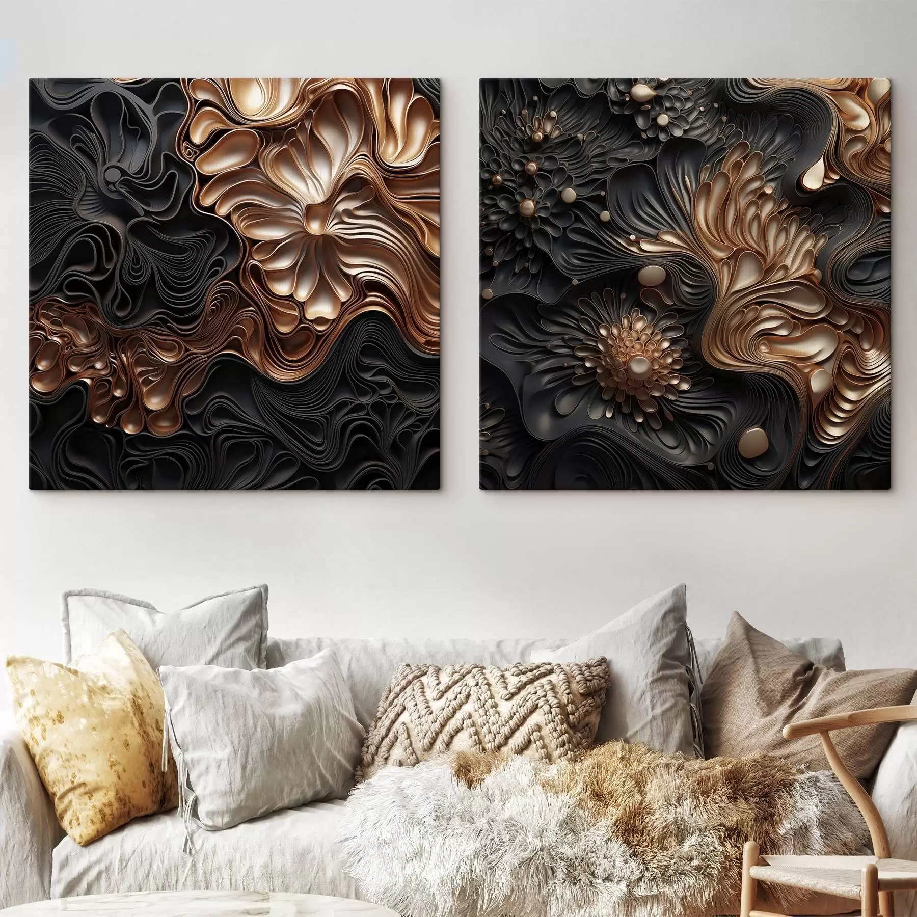 murales de pared Formas oscuras abstractas, fluidas y orgánicas que crean una obra de arte moderno con textura m30196