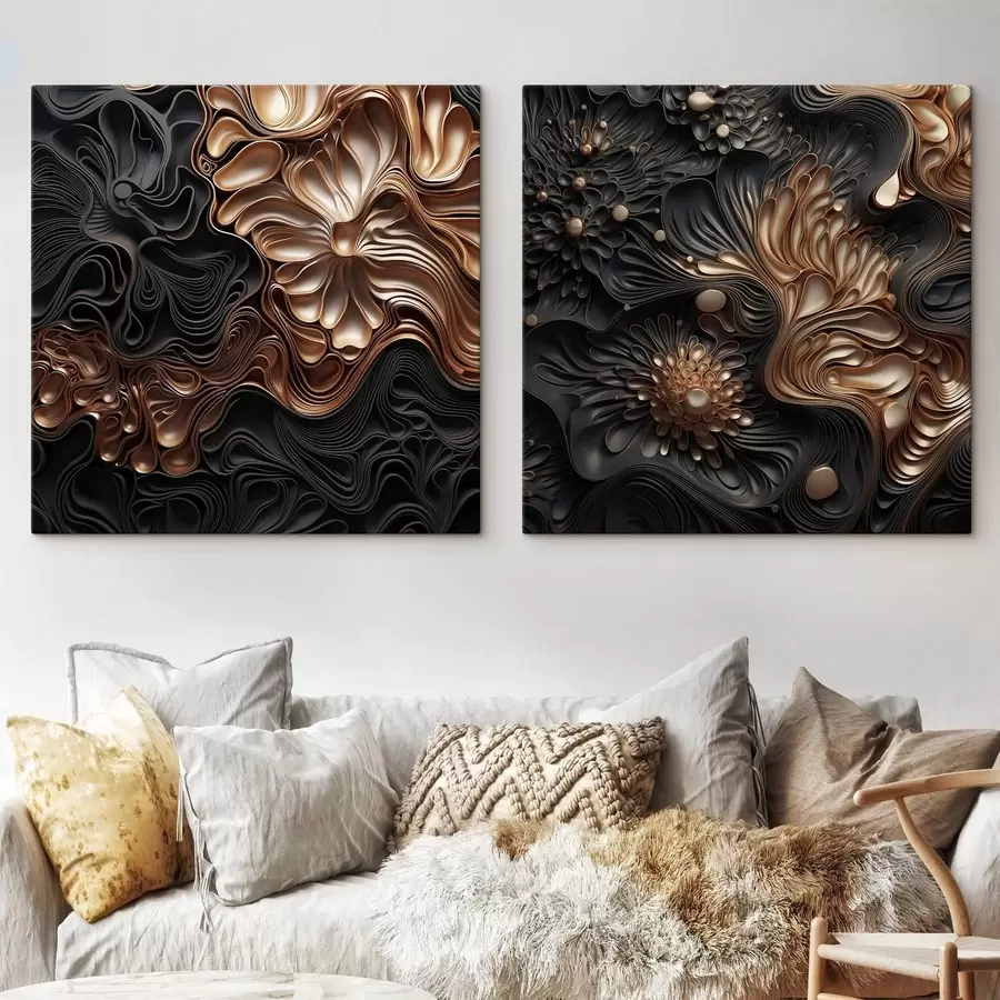 murales de pared Formas oscuras abstractas, fluidas y orgánicas que crean una obra de arte moderno con textura m30196