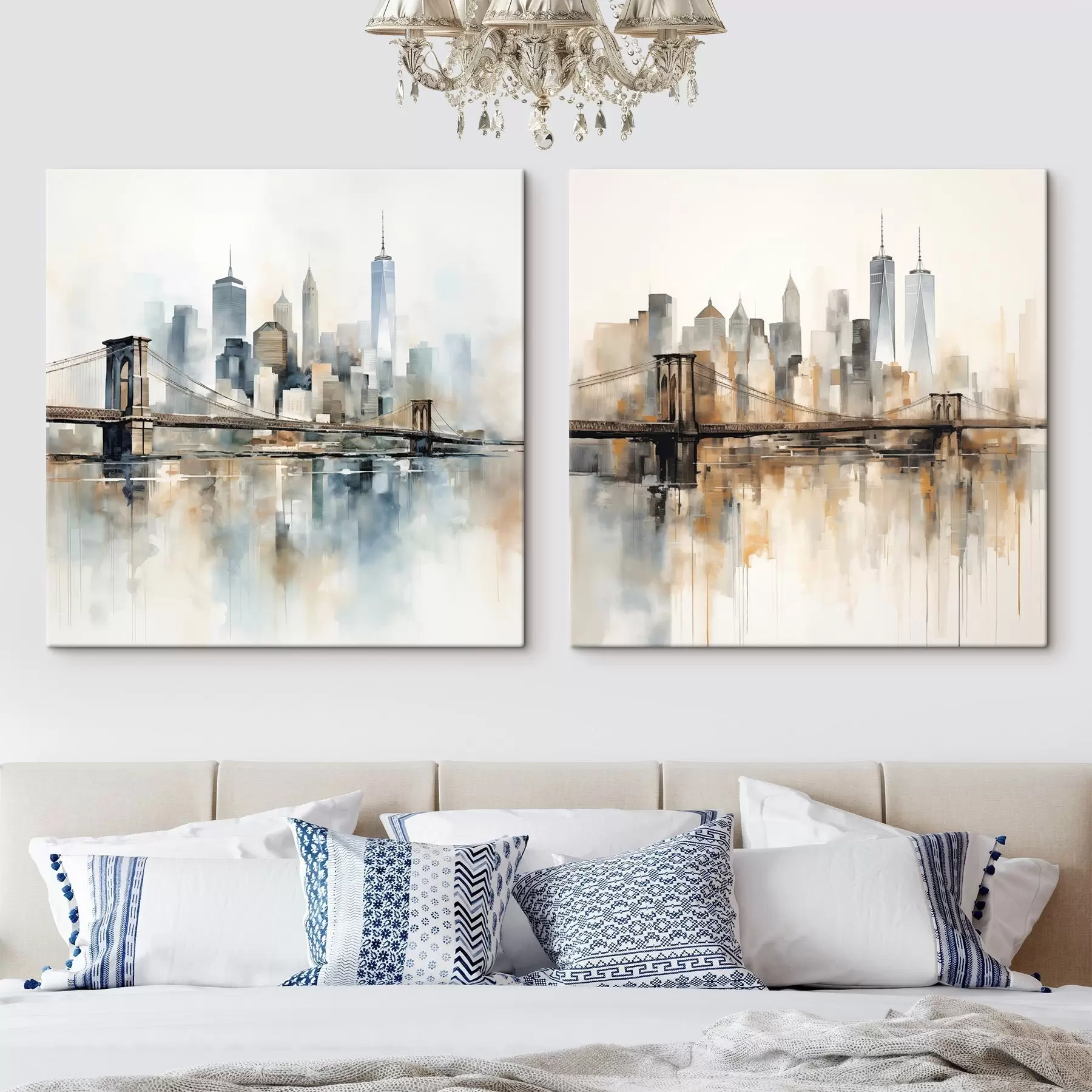 murales de pared Silueta urbana abstracta, estilo de pintura en acuarela m30207