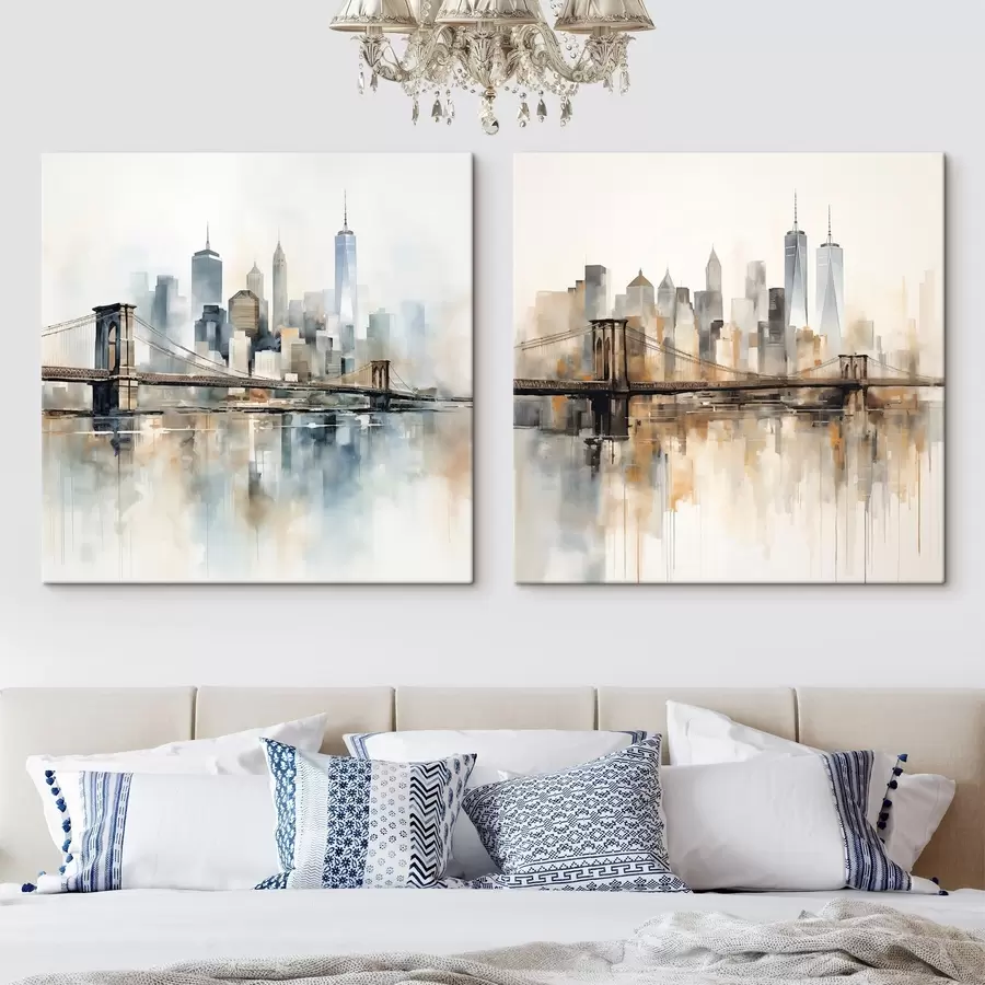 murales de pared Silueta urbana abstracta, estilo de pintura en acuarela m30207