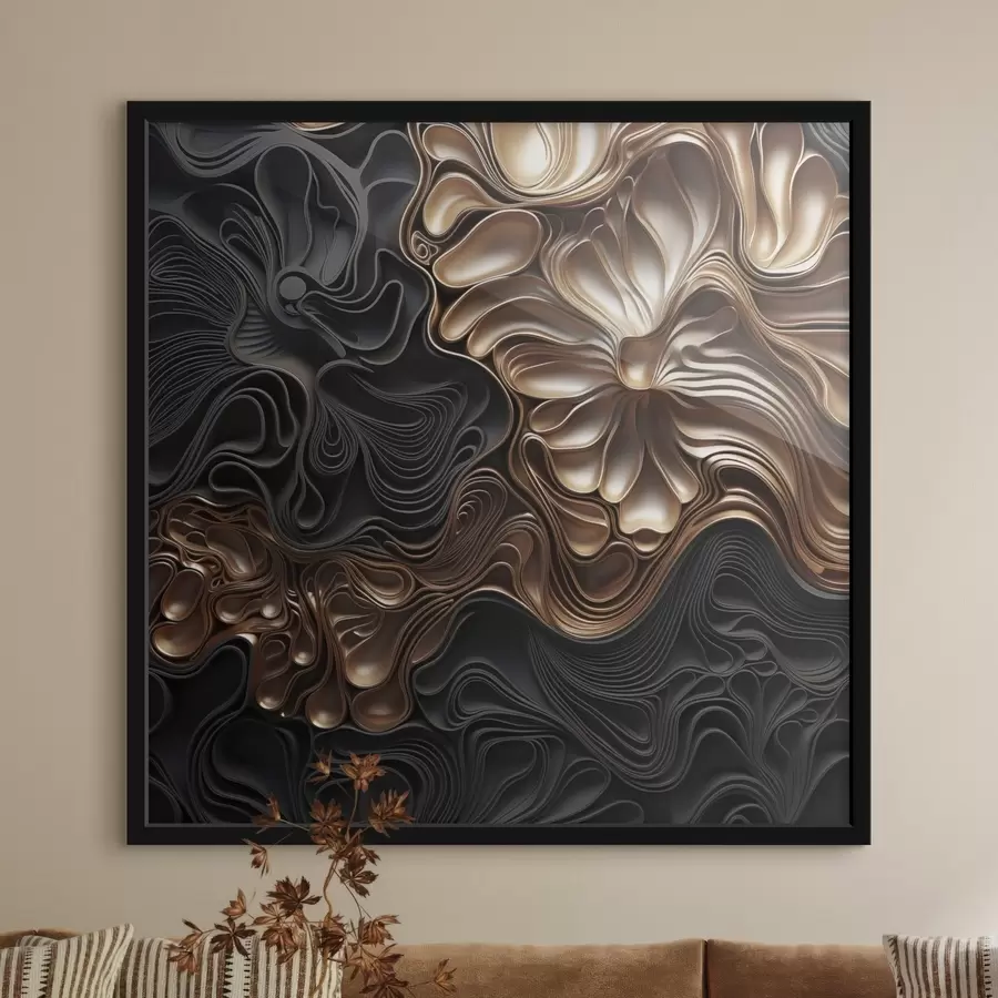 murales de pared Formas oscuras abstractas, fluidas y orgánicas que crean una obra de arte moderno con textura f48383