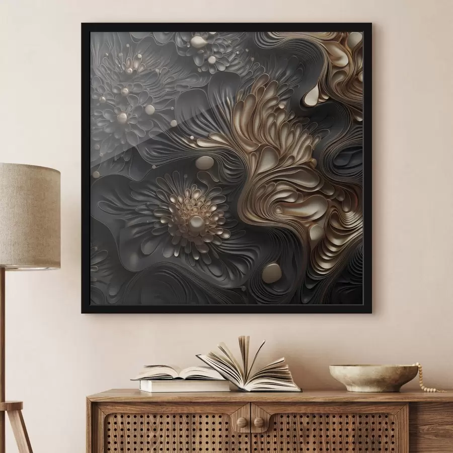 murales de pared Formas oscuras abstractas, fluidas y orgánicas que crean una obra de arte moderno con textura f48384