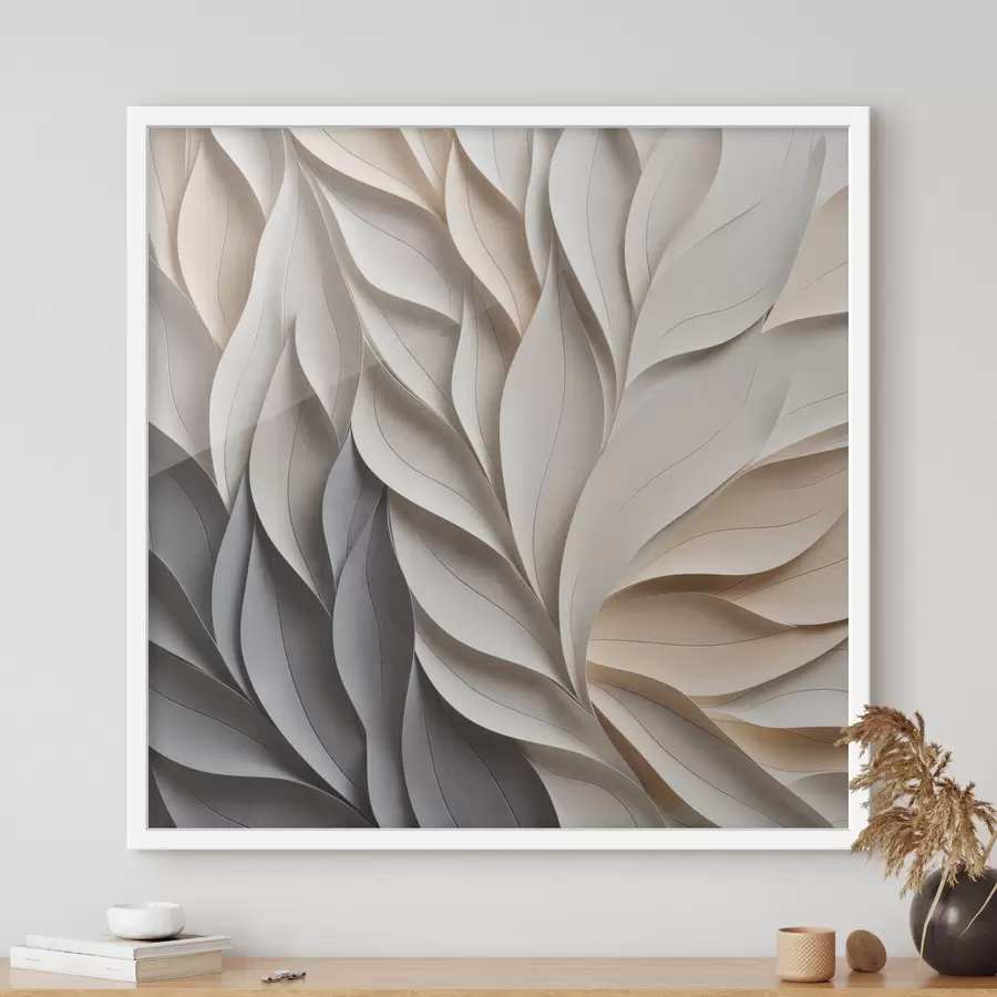murales de pared Un diseño abstracto de hojas superpuestas con textura en tonos neutros de beige, crema y gris f48407