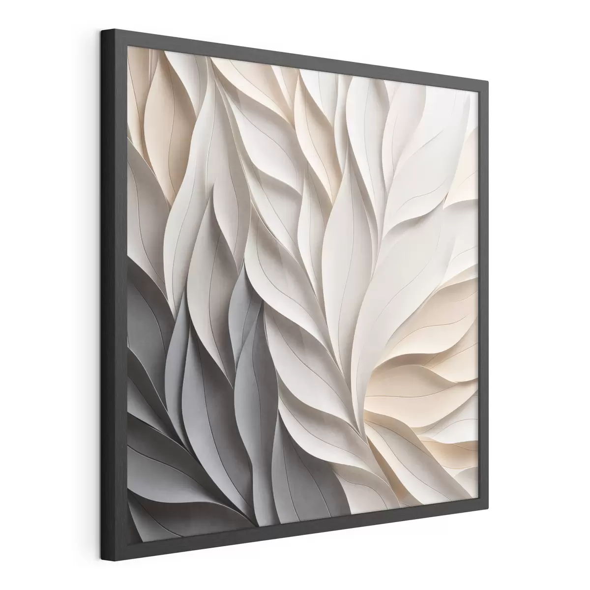 Poster Un diseño abstracto de hojas superpuestas con textura en tonos neutros de beige, crema y gris f48407