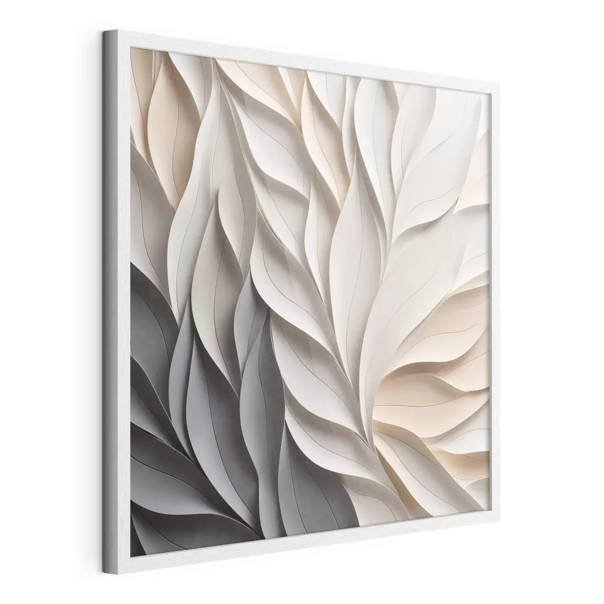 Poster Un diseño abstracto de hojas superpuestas con textura en tonos neutros de beige, crema y gris f48407