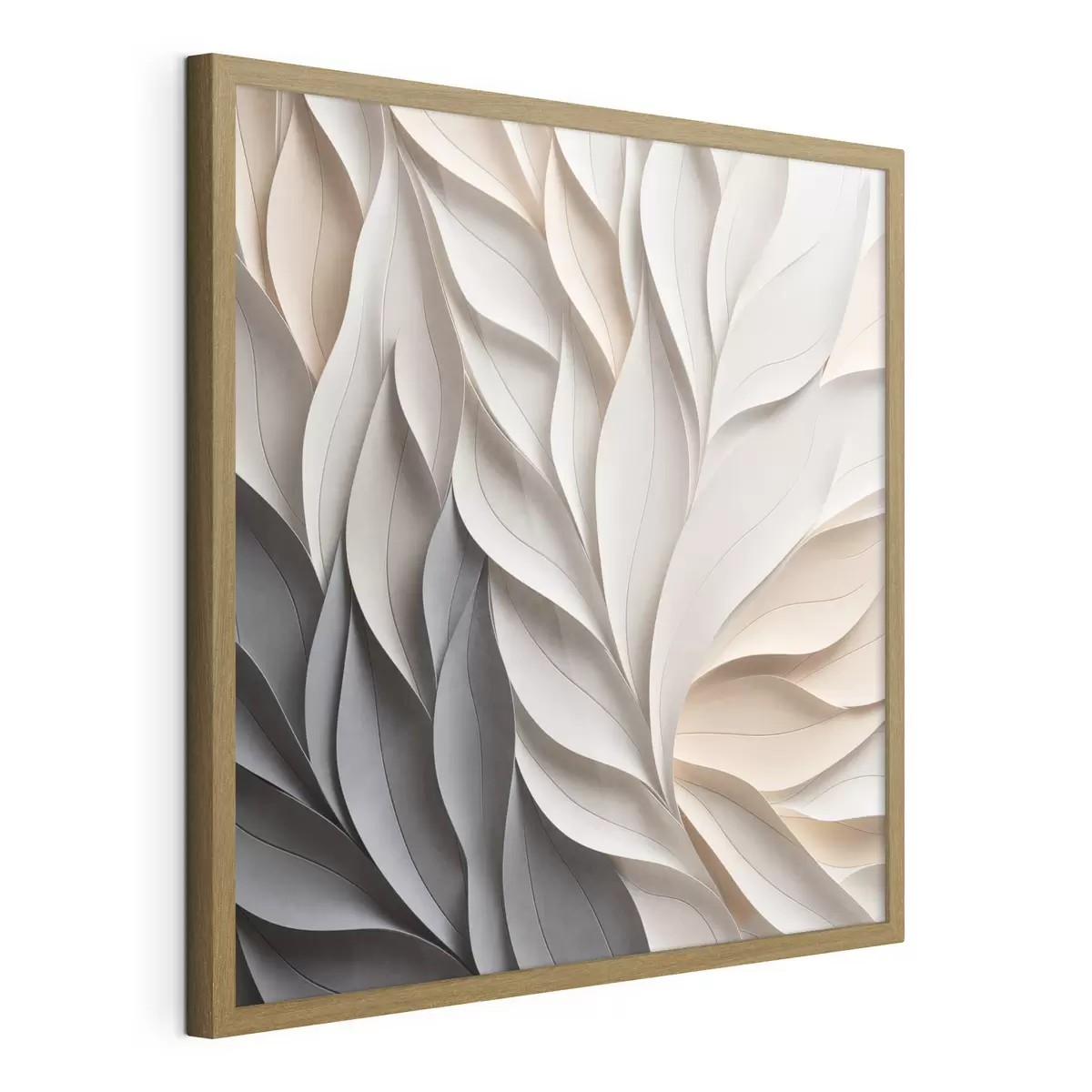Poster Un diseño abstracto de hojas superpuestas con textura en tonos neutros de beige, crema y gris f48407