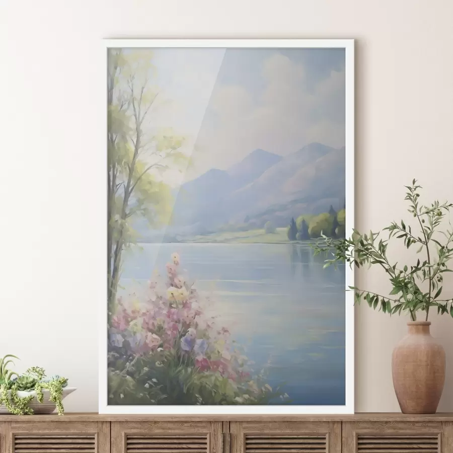 murales de pared Imitación de un cuadro con paisaje lacustre f48423