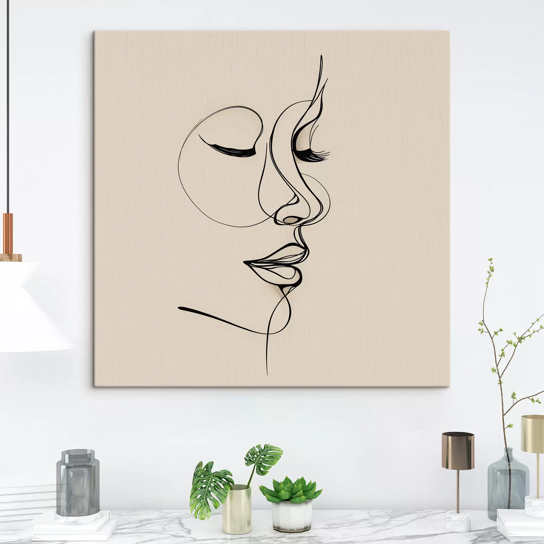 murales de pared Boceto de una cara con líneas s48429