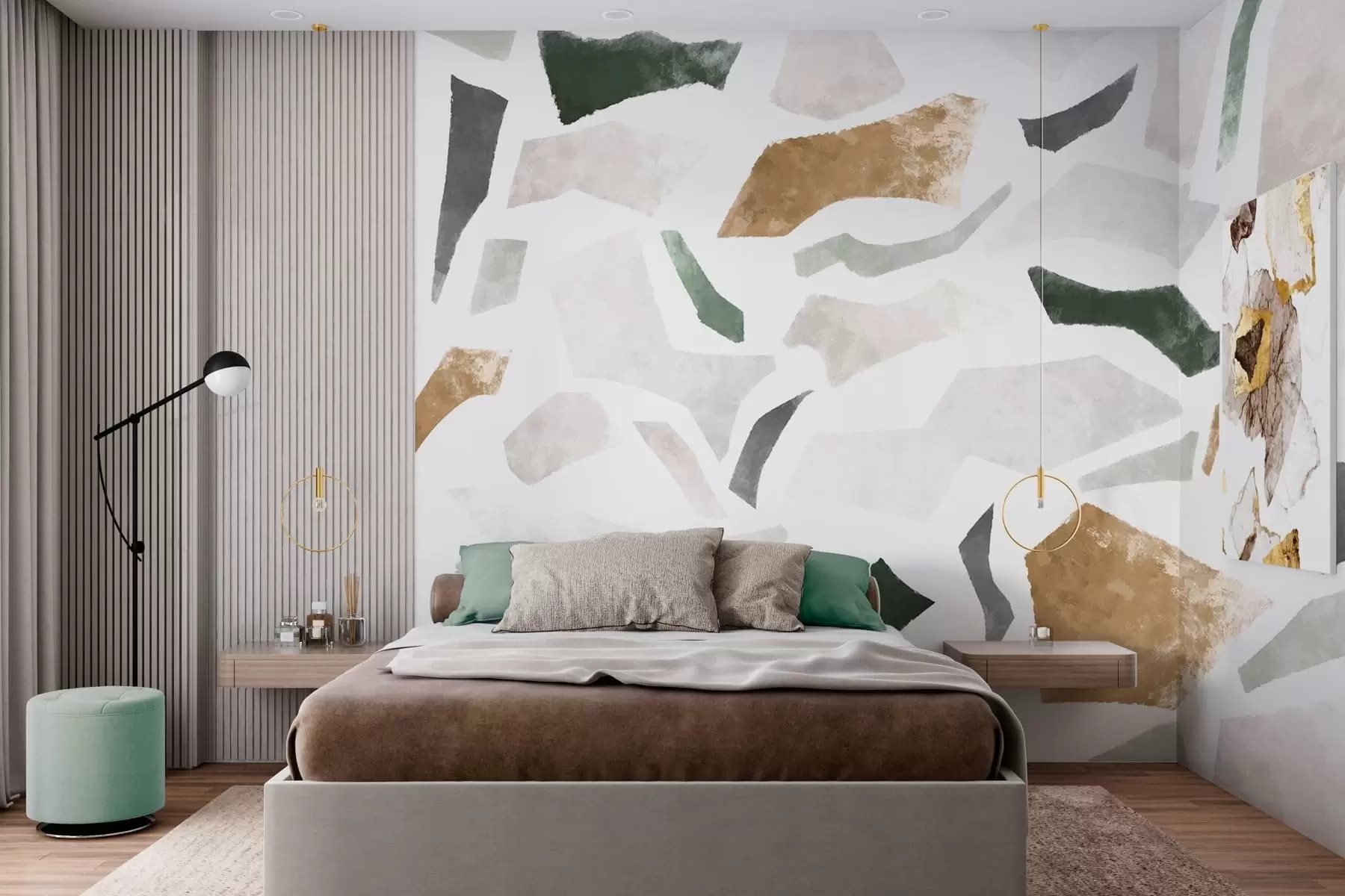 murales de pared Fragmentos abstractos con textura en tonos verdes y beige w05146
