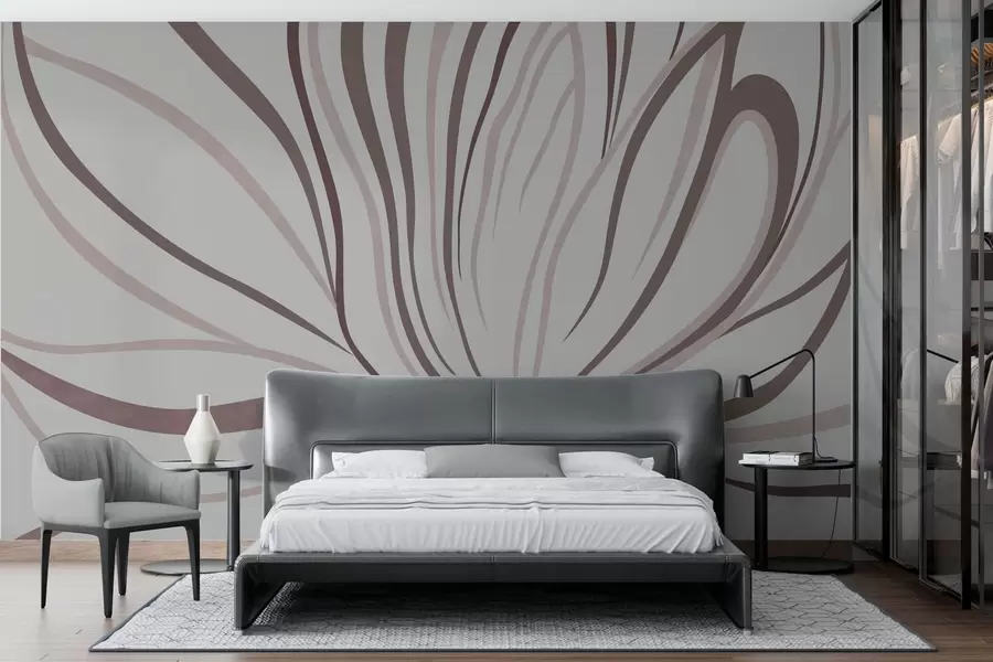 murales de pared Flor estilizada con líneas suaves en tonos rosa y beige w05392v1