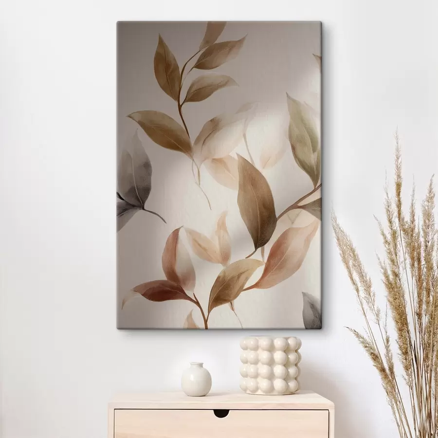 murales de pared Cuadro con hojas, ramas de color beige, minimalismo, estilo escandinavo s48479