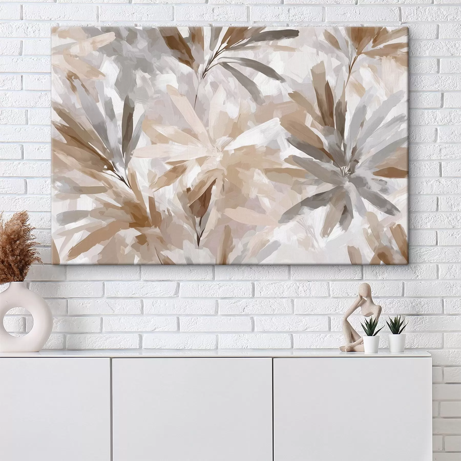 murales de pared Flores abstractas en tonos beige, arte con textura s48483