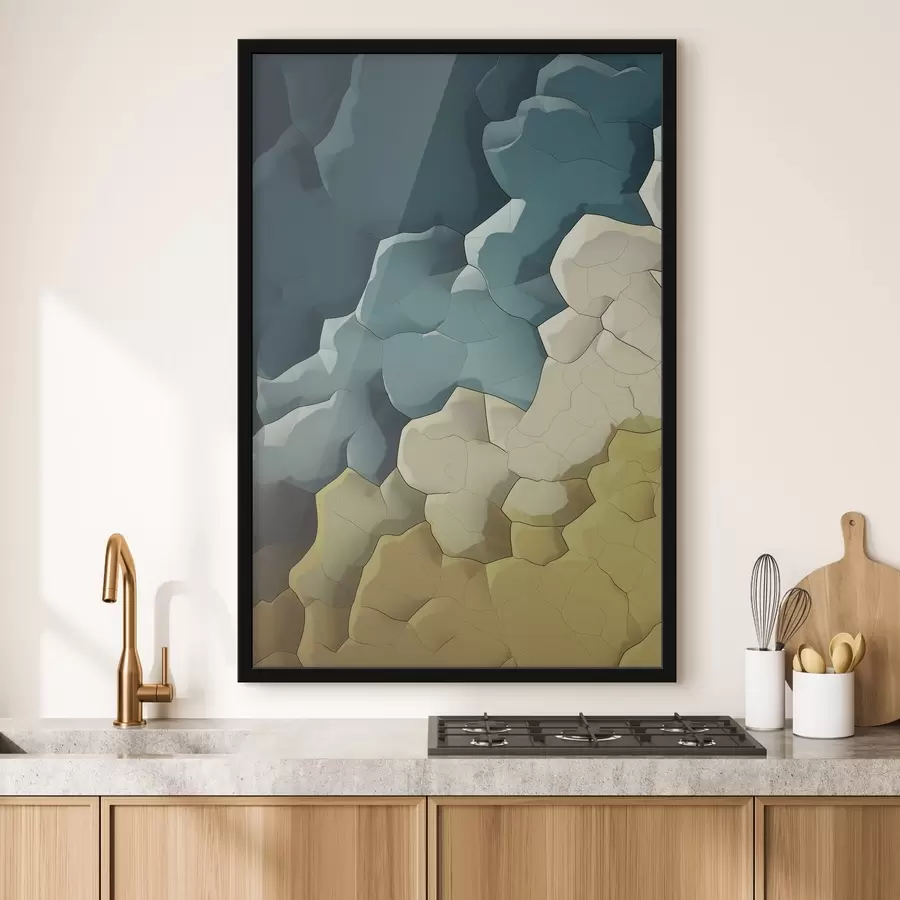 murales de pared Abstracción en tonos beige y turquesa, arte geométrico f48477