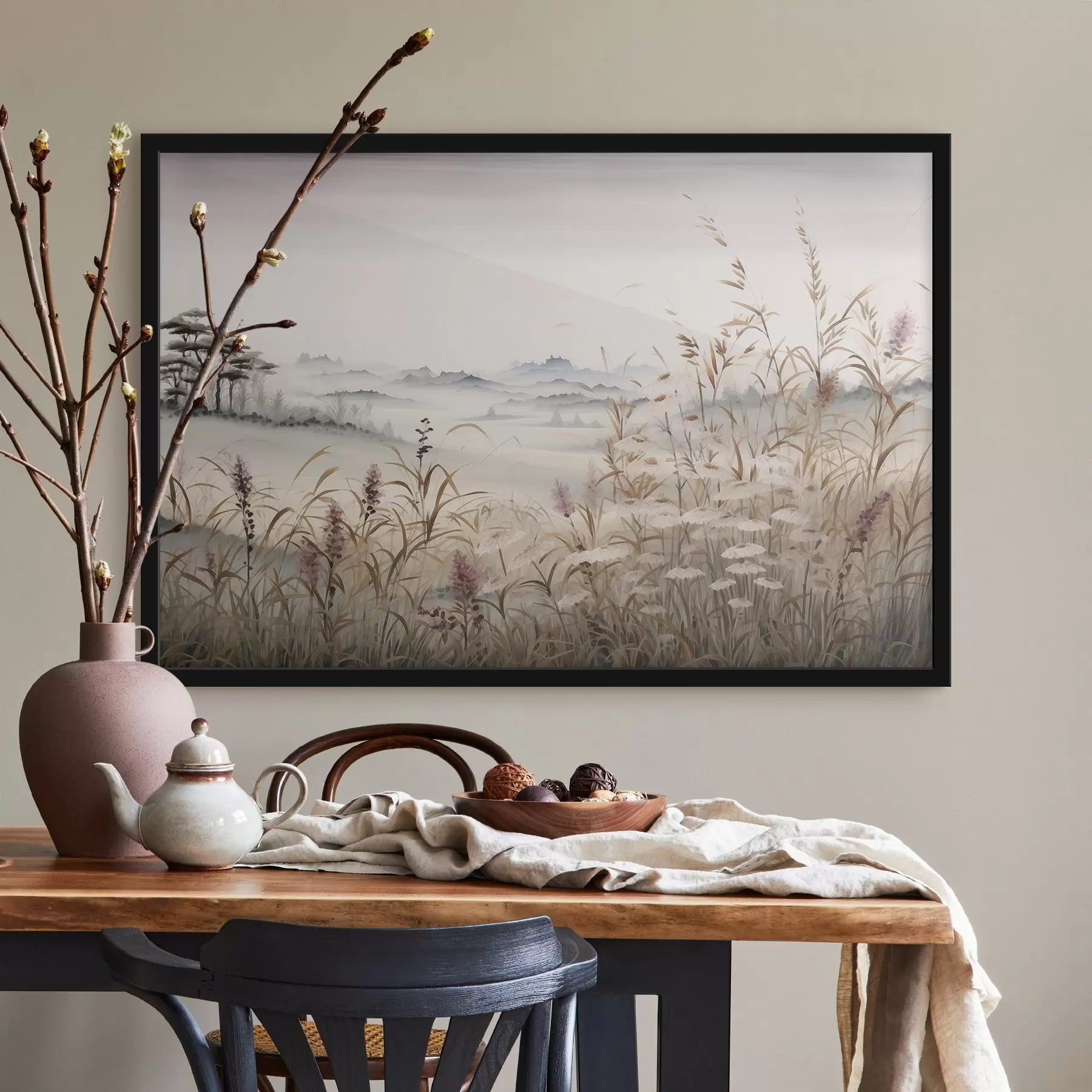 murales de pared Paisaje brumoso con pastos f48481