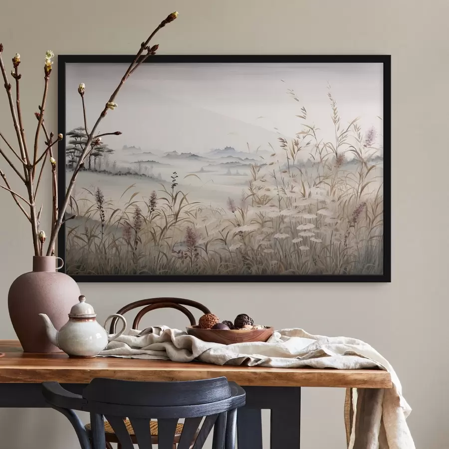 murales de pared Paisaje brumoso con pastos f48481