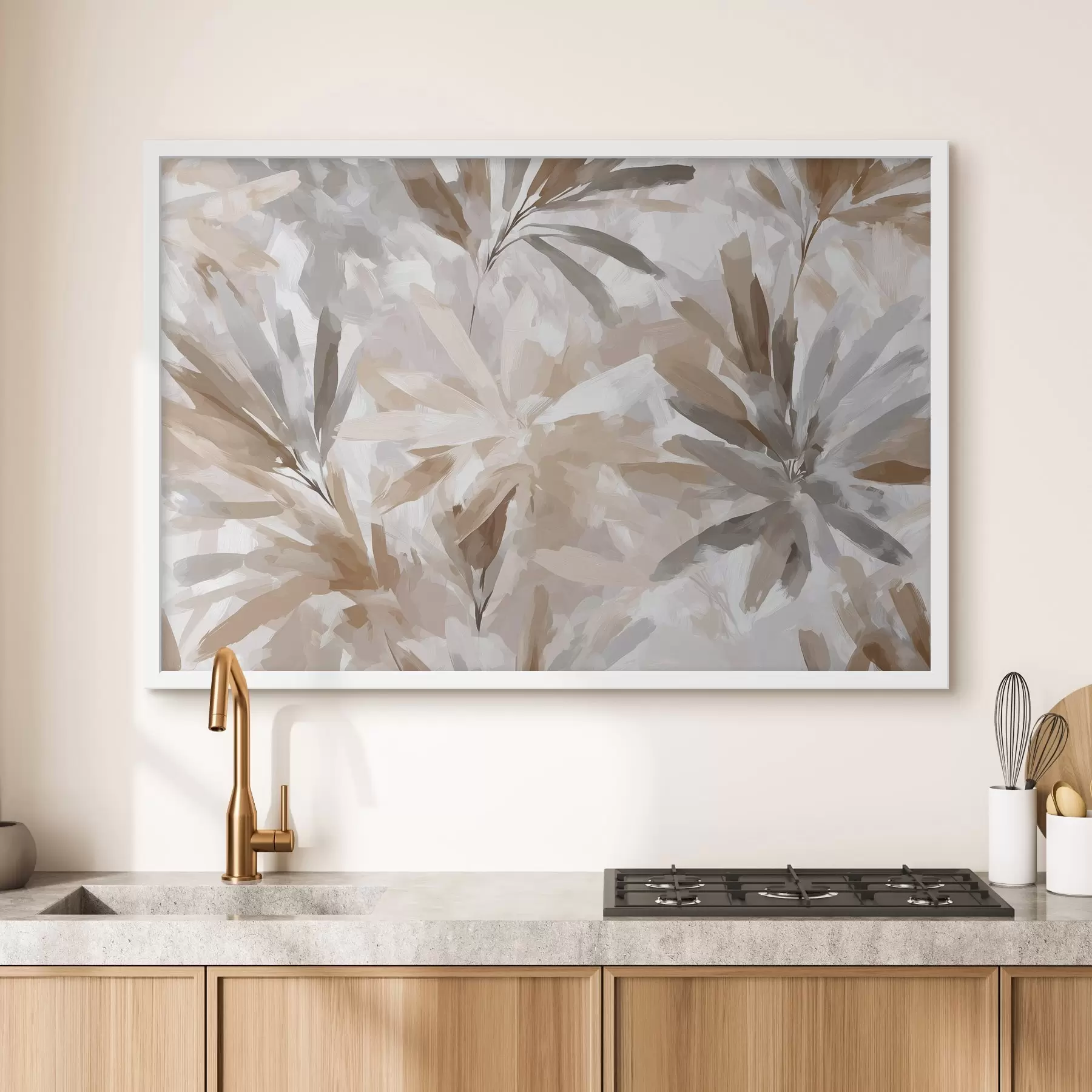 murales de pared Flores abstractas en tonos beige, arte con textura f48483