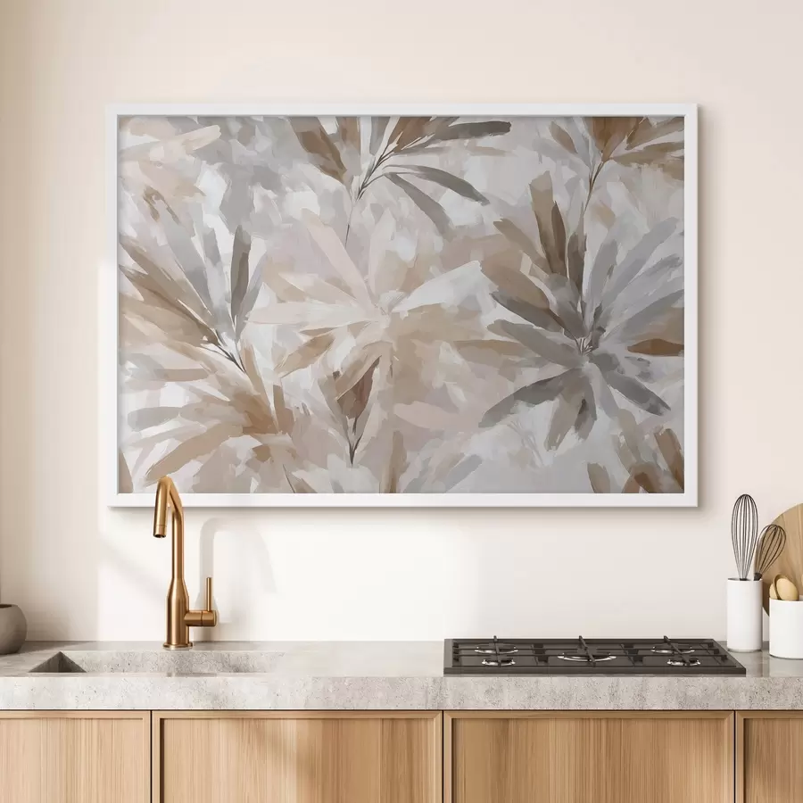 murales de pared Flores abstractas en tonos beige, arte con textura f48483