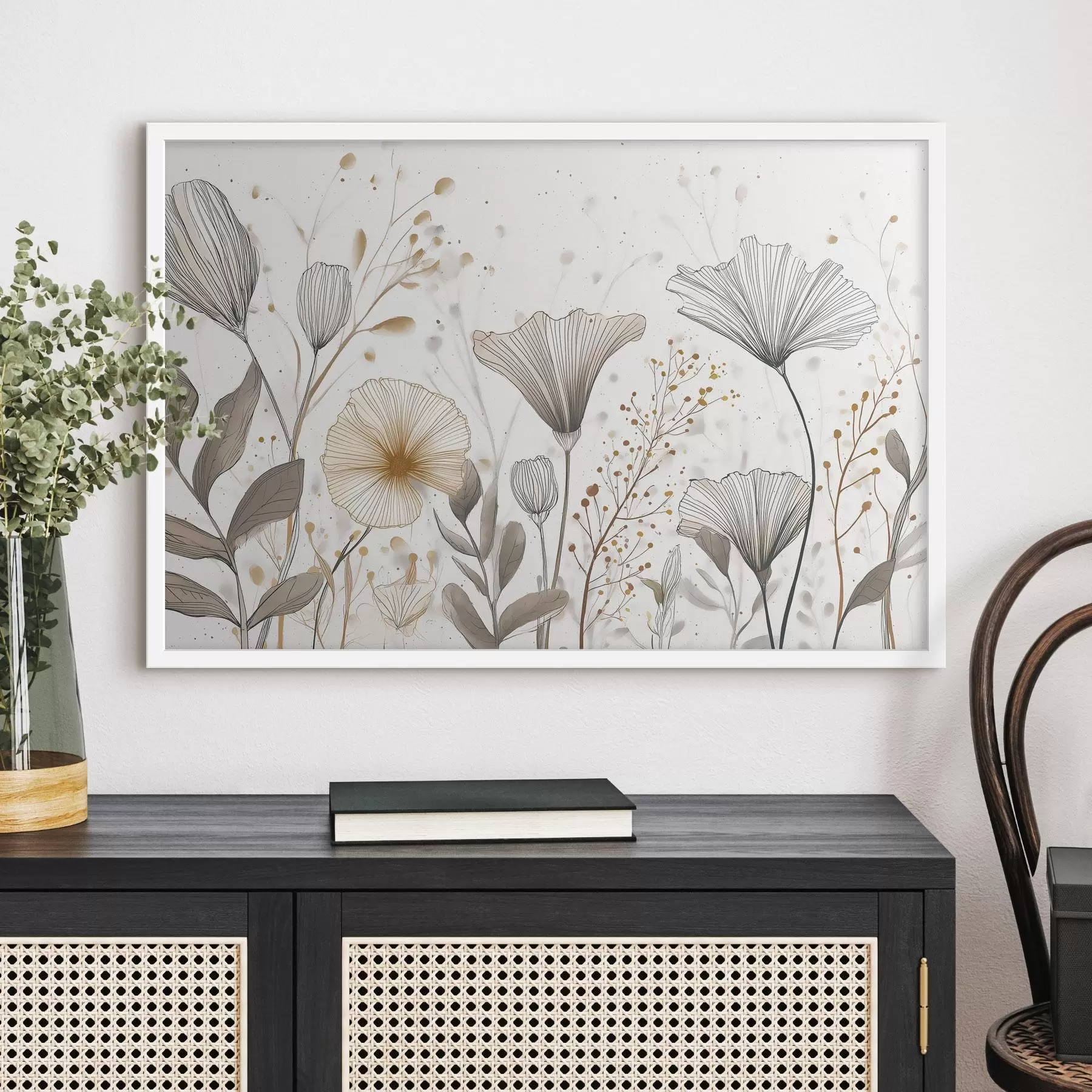 murales de pared Flores y hierbas estilizadas, minimalismo f48484