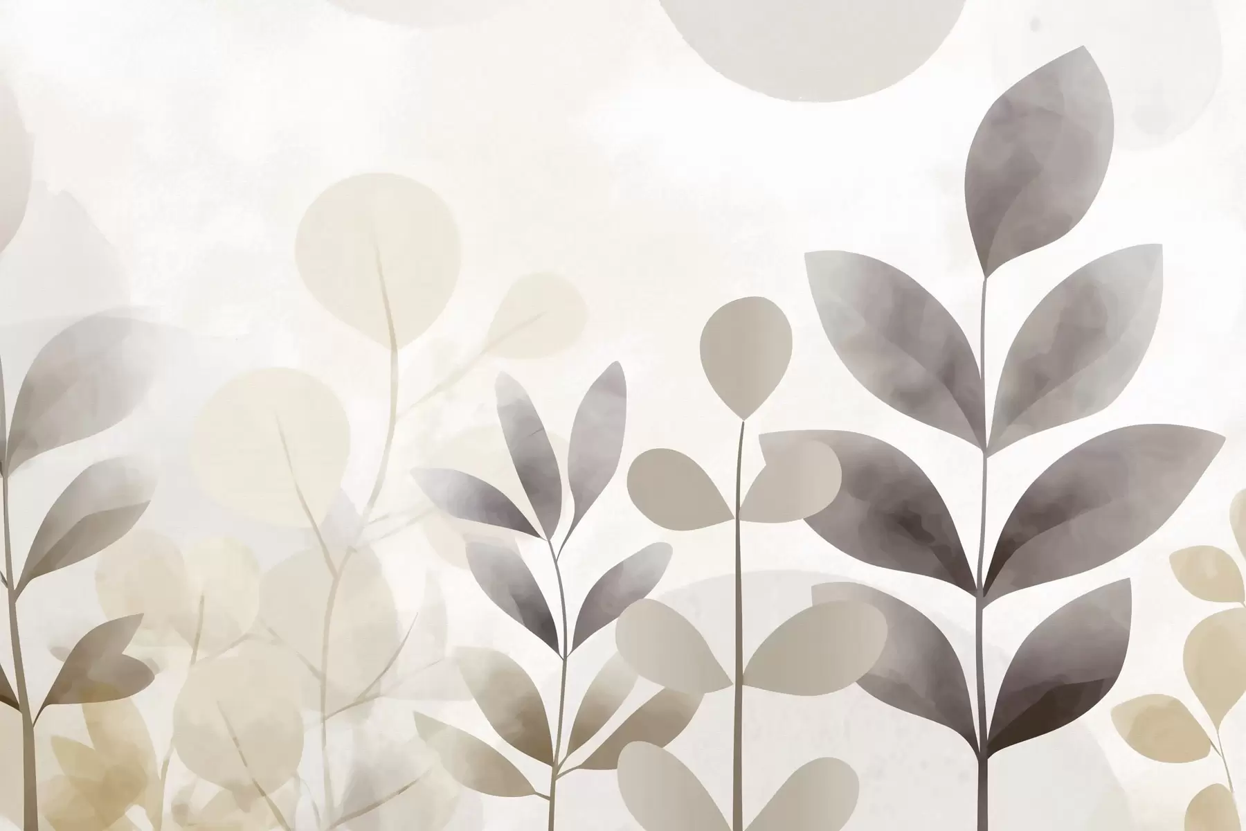 murales de pared Siluetas de hojas en tonos beige y gris, minimalismo f48487