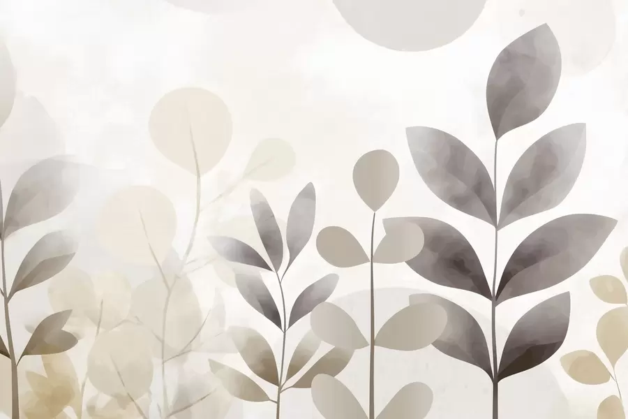 murales de pared Siluetas de hojas en tonos beige y gris, minimalismo f48487