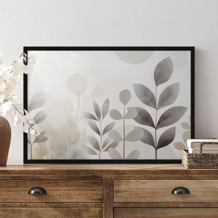 murales de pared Siluetas de hojas en tonos beige y gris, minimalismo f48487