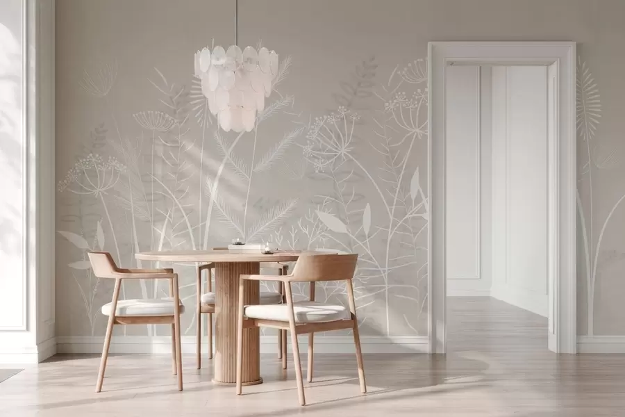 murales de pared delicadas hierbas silvestres y flores pintadas a mano sobre un fondo beige w05383v1