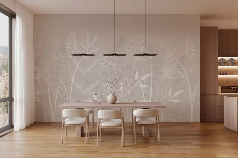 murales de pared delicadas hierbas silvestres y flores pintadas a mano sobre un fondo beige w05383v1
