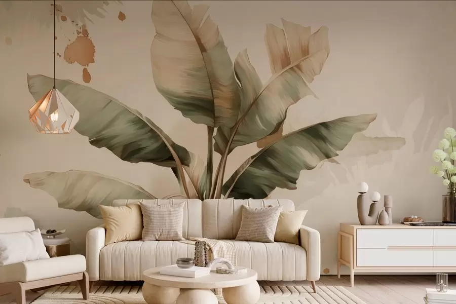 murales de pared un gran y pintoresco racimo de hojas de plátano con toques de estilo retro  w05384