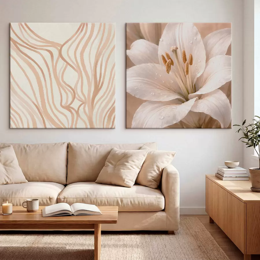 murales de pared Díptico con flores y formas abstractas m30236