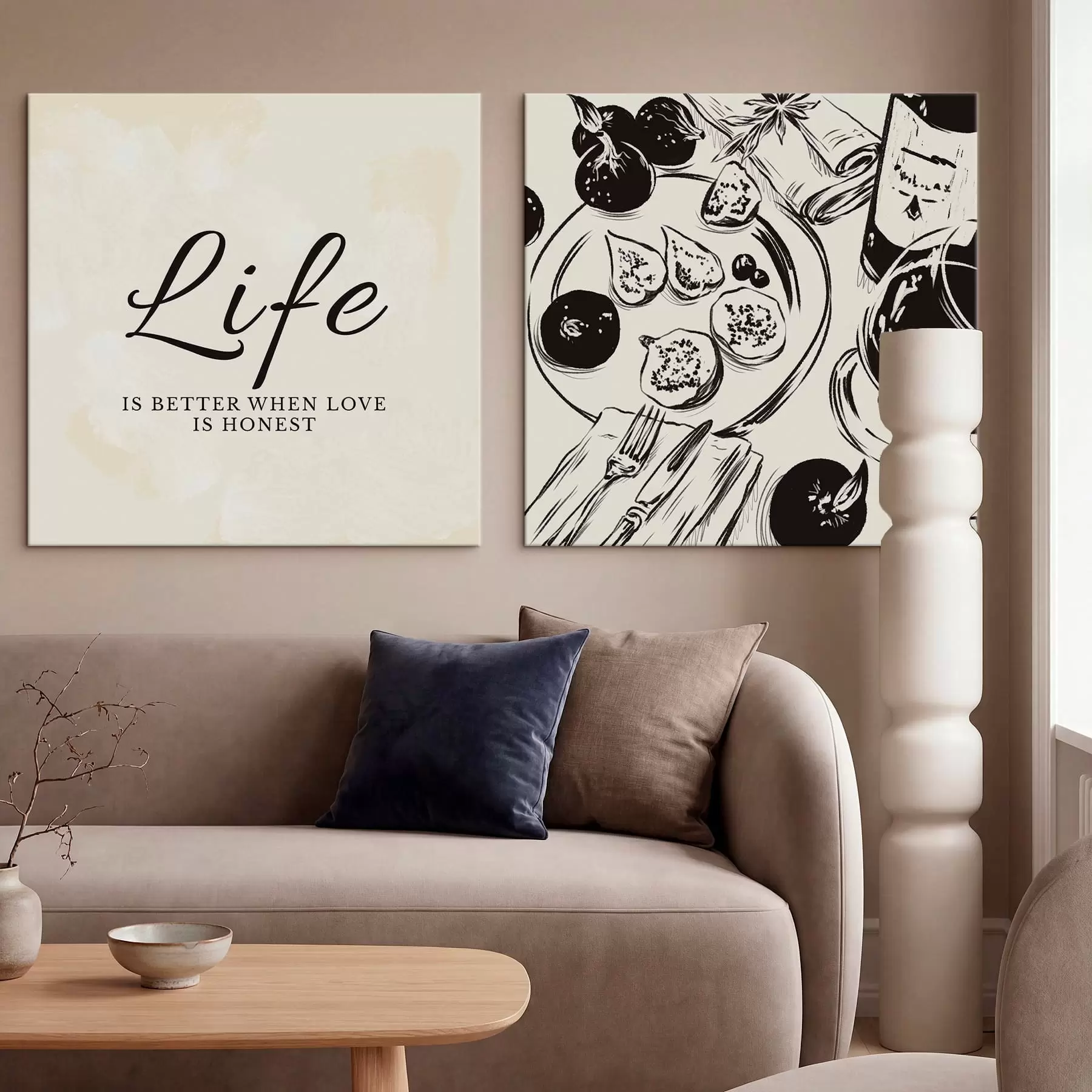 murales de pared Texto «Life» y primer plano de una flor blanca m30238