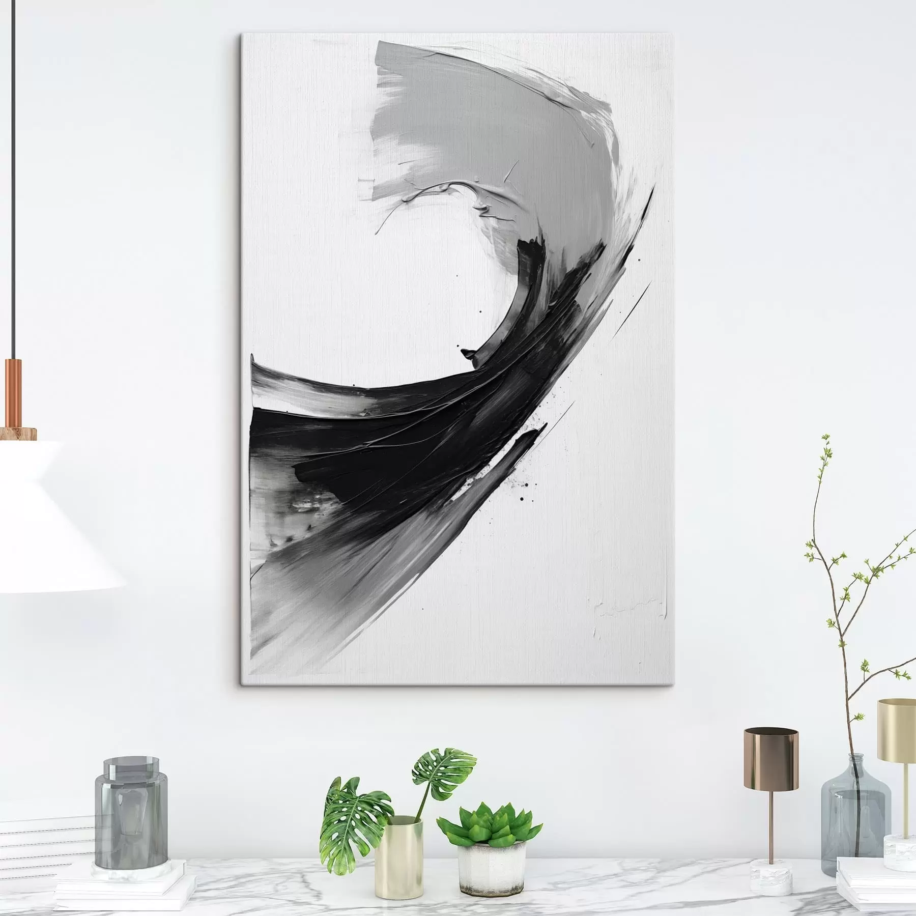 murales de pared Pincelada abstracta en negro sobre fondo blanco s48326