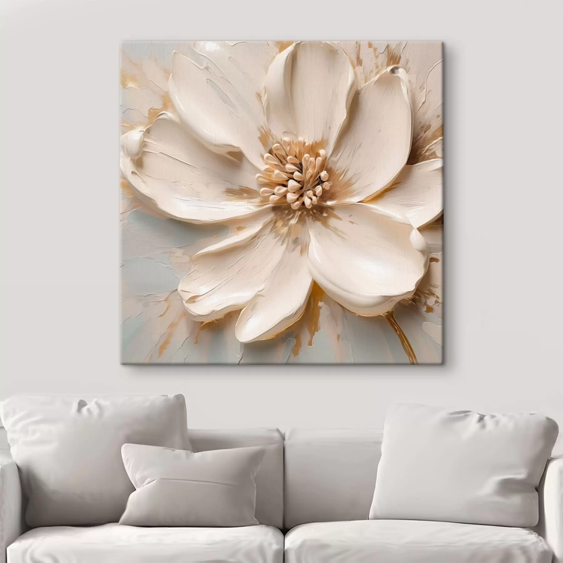 murales de pared Flor blanca con textura en tonos suaves s48339