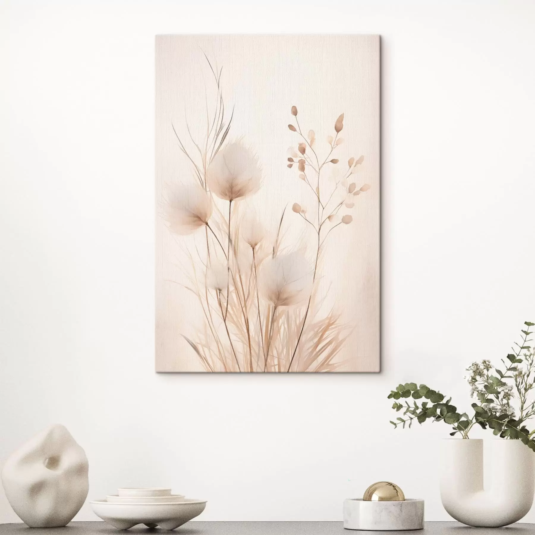 murales de pared Delicadas plantas silvestres en tonos beige s48346